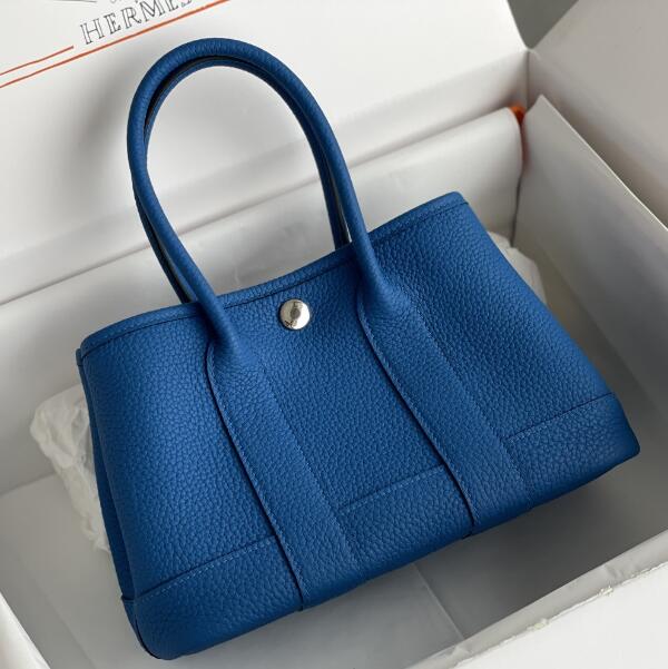 【エルメス HERMES】ネオ ガーデン 23 ガーデンパーティ ハンドバッグ ウォーターブルー/シルバー金具（100％マシン）